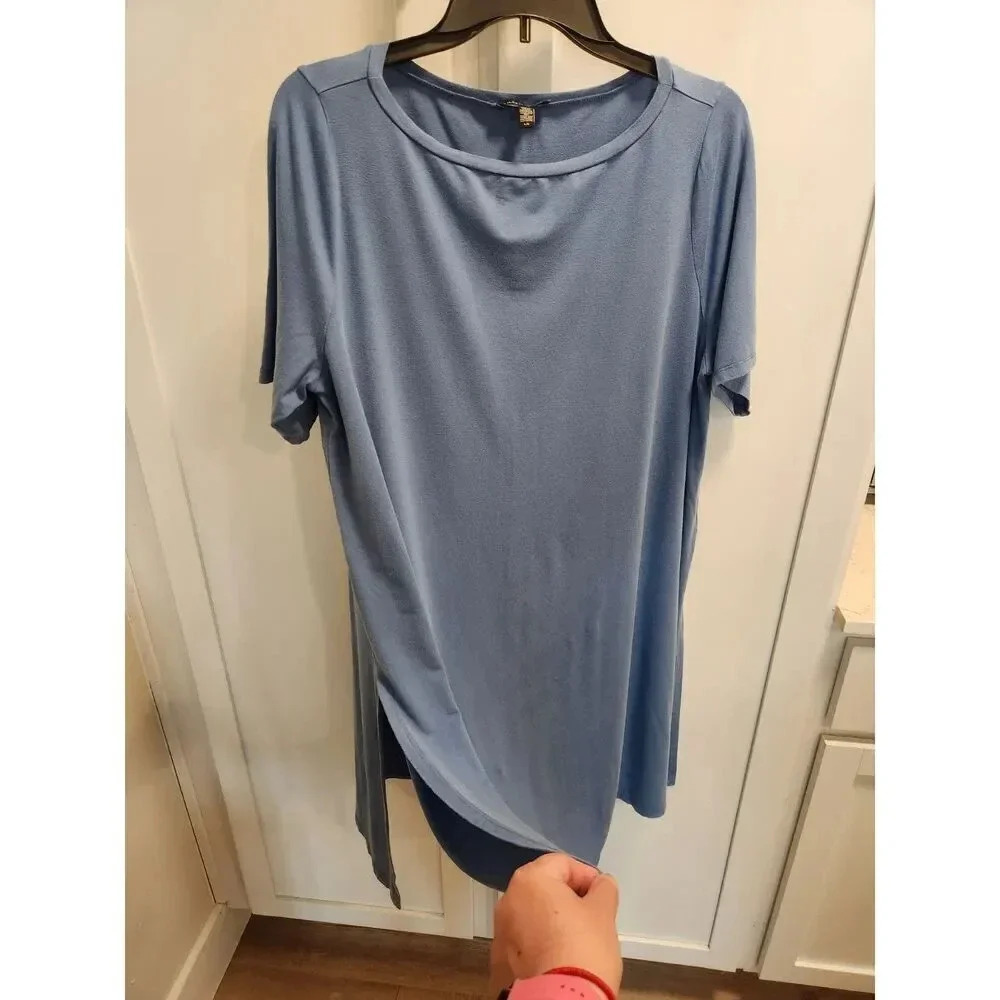 Eileen Fisher Short Sleeve Side Slit Tunic Tee Sz Large